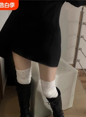 花边袜子女春秋季纯欲风蕾丝过膝袜白色日系小腿高筒大腿袜配长靴