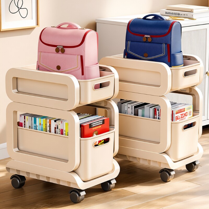书包置物架可移动小推车书本收纳架神器家用多层学生放书包滑轮柜