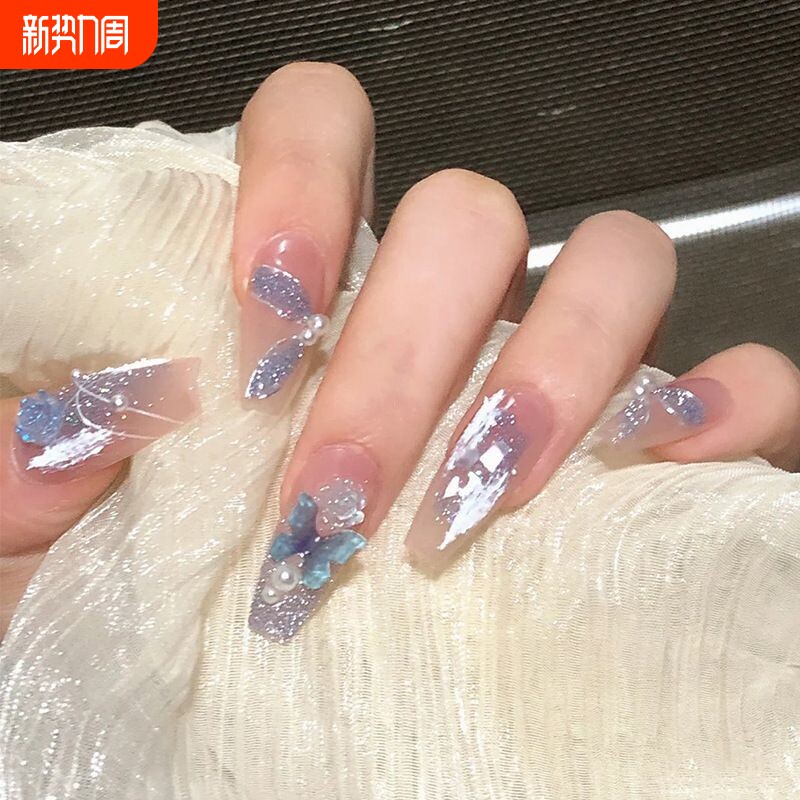 2024穿戴甲纯欲裸色高级感显白少女美甲贴片中长款手工穿戴式法式