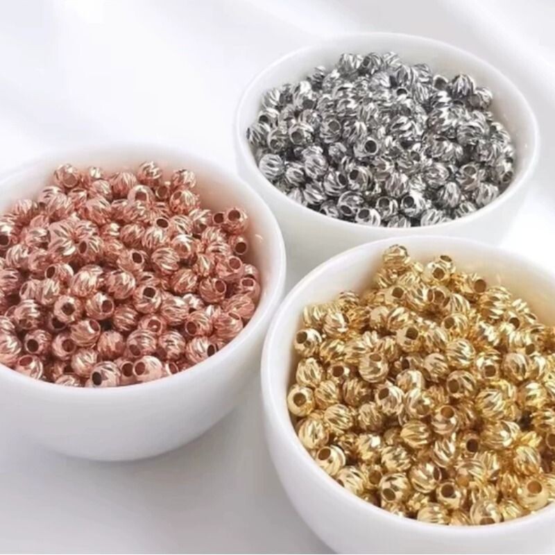 义梦配件白金色玫瑰金横切花珠瓜纹圆珠diy串珠饰品散珠隔珠