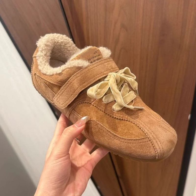 内增高平底加绒德训鞋女2025冬季新款毛毛鞋勃肯鞋鞋子支撑圆头