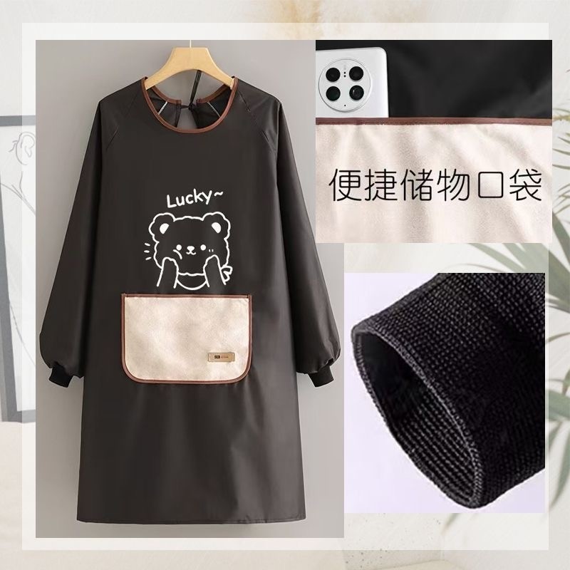 家用厨房防水防油防脏长围裙餐饮专用成人工作服做饭长袖罩衣围腰