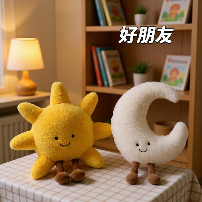 ins新品太阳月亮公仔可爱毛绒玩具女生睡觉玩偶安抚抱枕礼物朋友