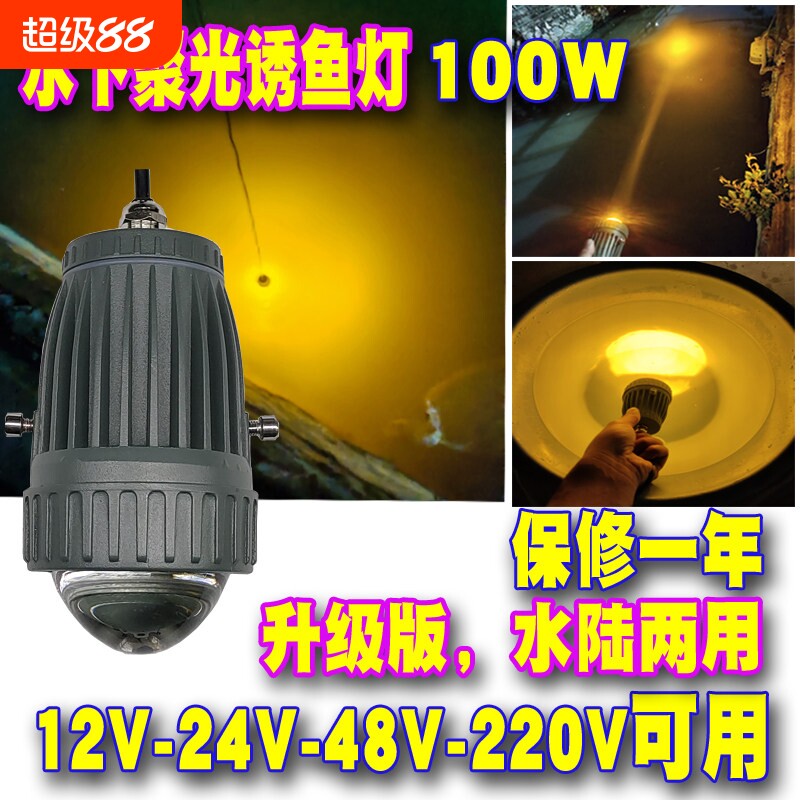 12V水下诱鱼灯船用集鱼夜钓led灯筏钓翘嘴黄光引鱼聚鱼桥钓竿稍灯图片
