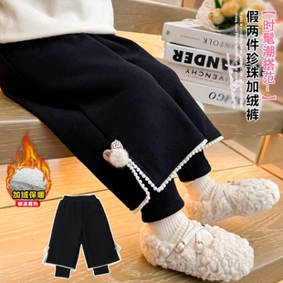 女童加绒裤子2026秋冬新款儿童保暖裤一体薄绒卫裤宝宝阔腿裤外穿