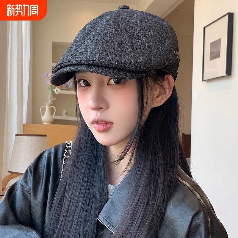 春秋季薄款显脸小帽子女新款简约百搭透气前进贝雷帽潮卡其色咖色