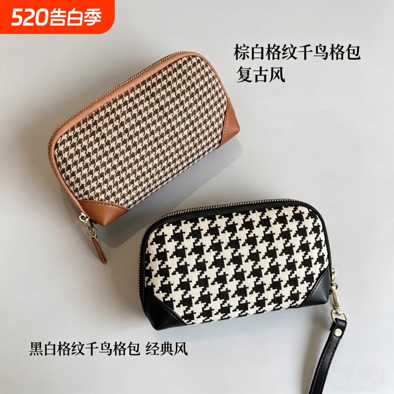 千鸟格钱包女士2026帆布手拿包可放手机小包零钱包收纳格子精致