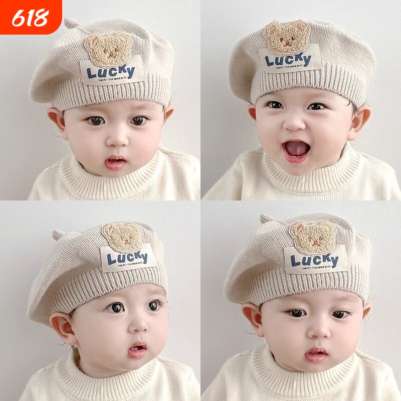 儿童贝雷帽秋冬季韩版小熊婴幼儿男童针织毛线画家帽潮公主帽洋气