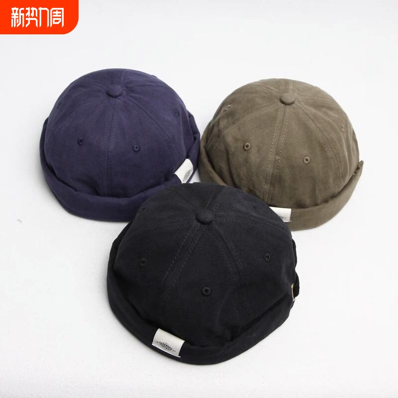 夹标瓜皮帽女日系街头百搭地主帽四季款檐帽子男复古圆顶嘻哈帽