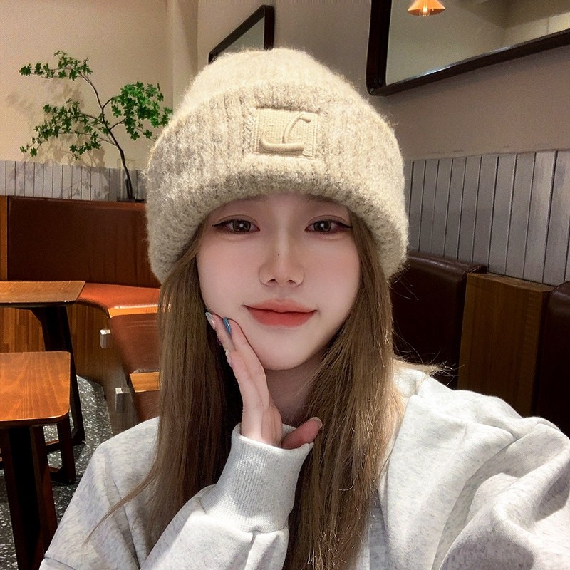 大头新款针织毛线帽帽子秋冬季宽松护耳保暖堆堆冷帽大脸显脸防风