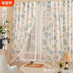 窗帘2025遮挡帘小窗户透光不透人免打孔隔断帘遮光蕾丝法式双层