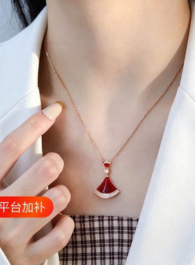 扇形大小裙子项链贝母红玛瑙