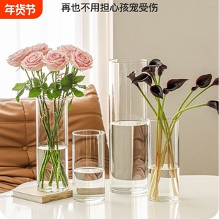 圣诞透明直筒花瓶防摔PC亚克力直桶圆形塑料插花瓶醒花桶资材客厅