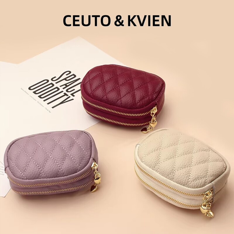 CEUTOKVIEN双层拉链零钱包女小巧便携小钱包圆形手包手拿小