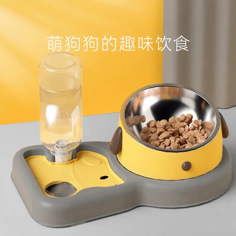猫碗狗狗自动饮水器食盆一体猫咪喝水碗保护自动喂食防打翻吃饭
