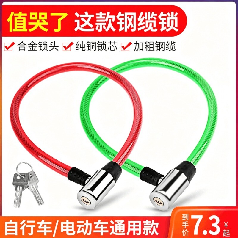 自行车锁钢丝锁链条锁电动车锁钢缆锁软锁老式车锁防盗锁门锁钥匙图片