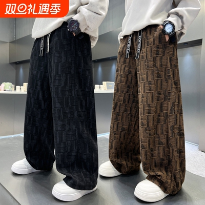 儿童裤子男童灯芯绒阔腿裤一体绒
