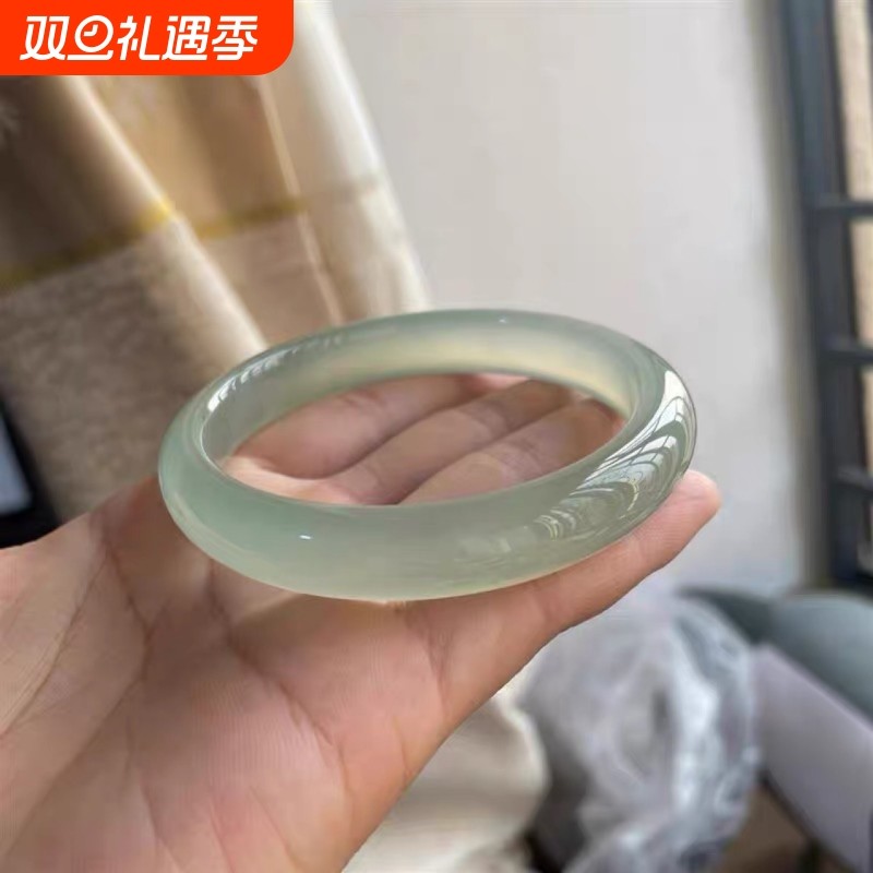 上等油青玛瑙高冰手镯女正品晴水绿天然玛瑙天青冻圆条玉镯