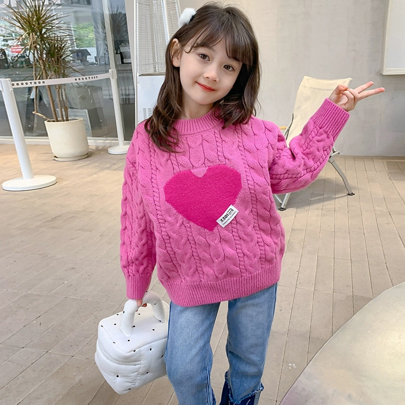 女童毛衣春秋韩版圆领爱心针织衫