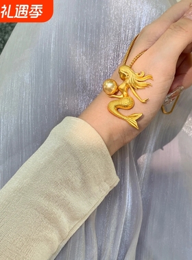 阳光下的小美人鱼项链蓝色海洋吊坠古法整刻气质高级新款小众百搭