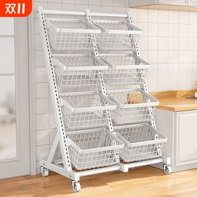 厨房置物架用小推车多层水果蔬菜篮子收纳筐落地客厅零食货架斜放