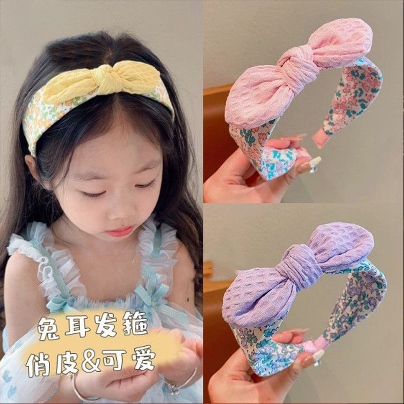 碎花兔耳朵儿童发箍甜美可爱小女孩宽边花L朵圆点头箍宝宝简约发