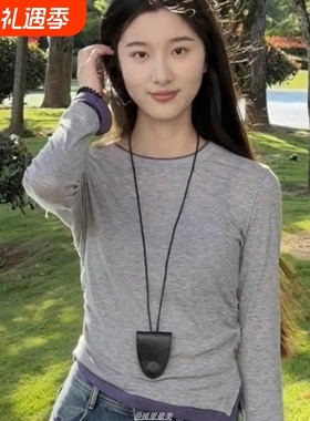 韩版挂脖磁吸黑色皮革项链长款眼镜收纳毛衣链ins包包吊坠配饰女