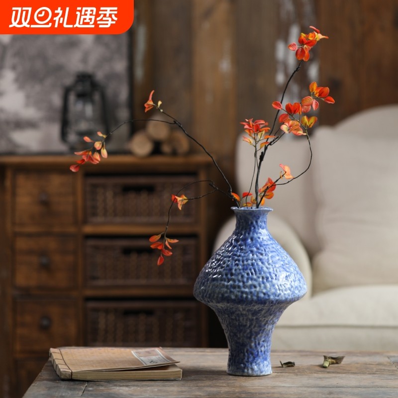 景德镇侘寂风陶瓷花瓶古典轻奢粗陶陶罐民宿酒店展示柜插干花摆件