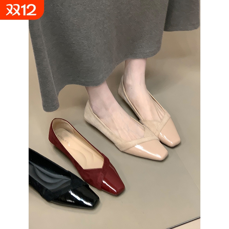 ocean one 法式小香风单鞋女2025年秋季绒面拼接晚晚鞋通勤温柔鞋