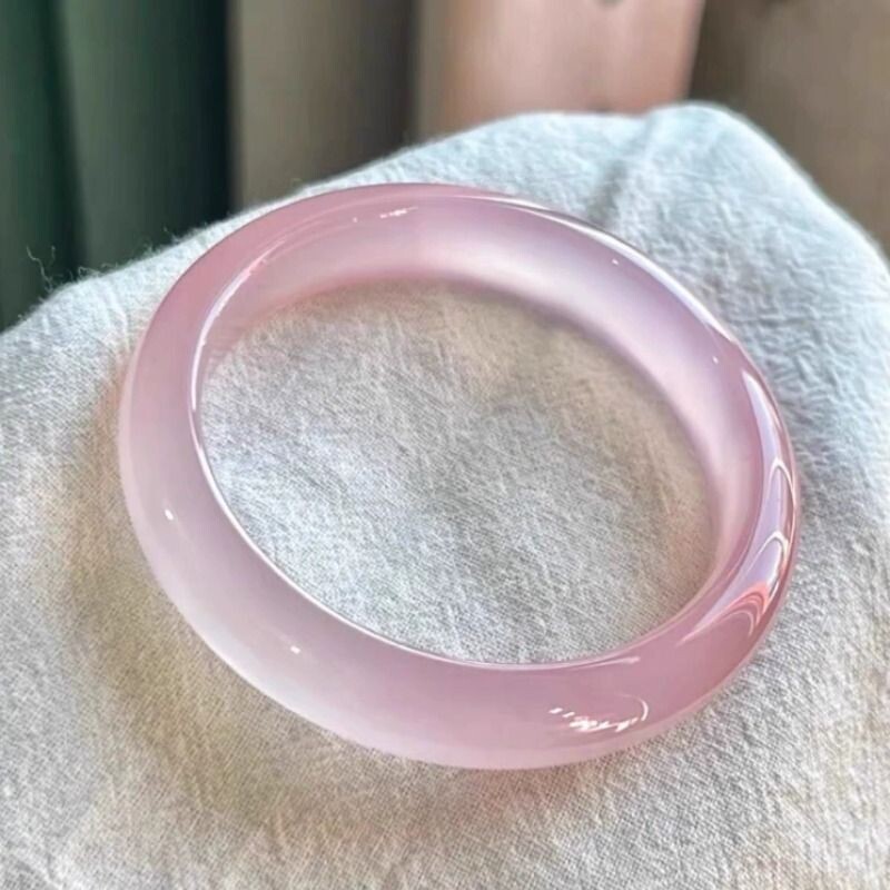 天然高冰玛玛瑙冰种紫粉玉髓手镯细腻色泽芙蓉粉少女玉镯玉石圈口