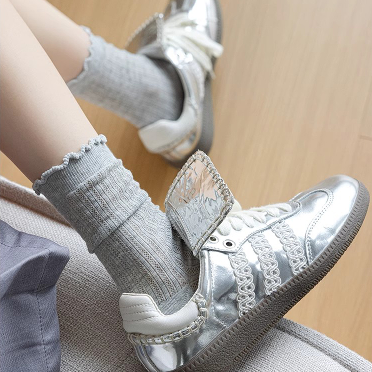 木耳花边堆堆袜子女中筒袜春夏季棉袜白色玛丽珍jk配乐福鞋长筒袜