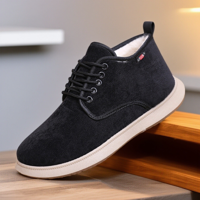 冬季加绒加厚老北京棉鞋男雪地靴中老年爸爸鞋防滑软底一脚蹬高帮