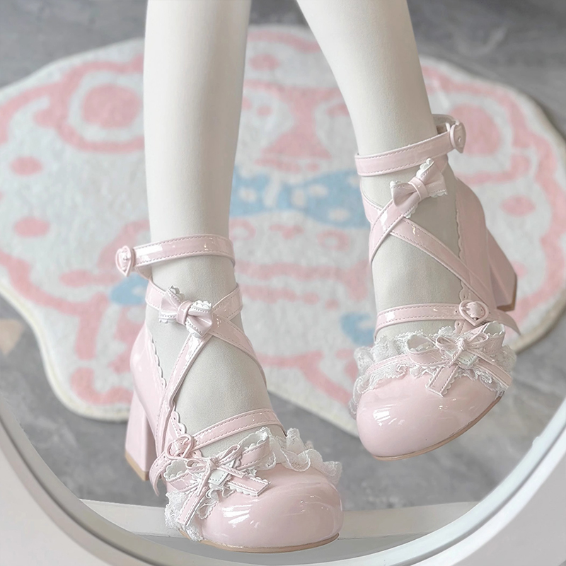 快团公主风lolita鞋星可爱doll感中跟蕾丝花边甜美玛丽珍 