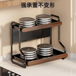 厨房调料品置物架中古风实木多功能台面调料罐调味料瓶刀架收纳架