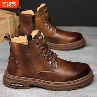 马丁靴男款冬季加绒棉鞋英伦风男士工装机车靴防滑中筒加棉高帮