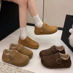 厚底内增高勃肯鞋女加绒毛毛豆豆鞋2025新款冬季鞋子百搭棉鞋毛绒