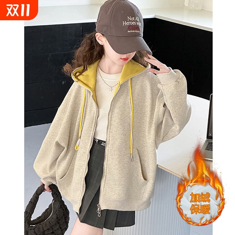 女童外套春秋装洋气休闲连帽衫