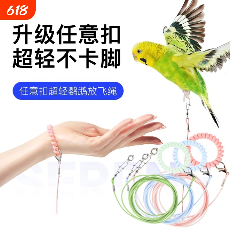 专用鹦鹉牵引绳放飞绳弹力不伤脚外出训练绳虎皮玄凤牡丹脚环脚链