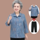 妈妈春季衬衫中老年人女装衬衣60奶奶春夏薄款上衣70岁老太太衣服