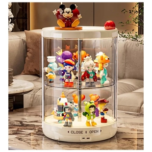 旋转展示盒手办收藏盒防尘透明搪胶公仔展示柜子盲盒玩具桌面电动