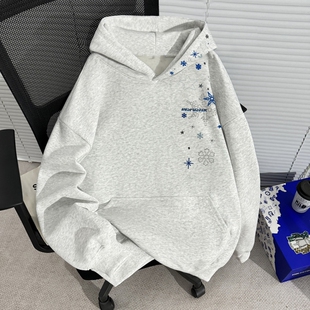 美式加绒加厚刺绣连帽卫衣男款秋冬潮流新款户外休闲宽松百搭上衣