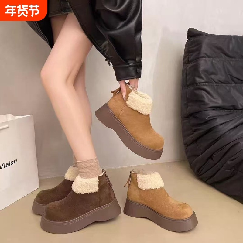 QVAJ厚底雪地靴2025新款增高加绒短靴雪地棉鞋冬显瘦百搭2025新款,女鞋,时尚雪地靴,淘宝优惠券,粉丝福利购,淘宝优惠卷