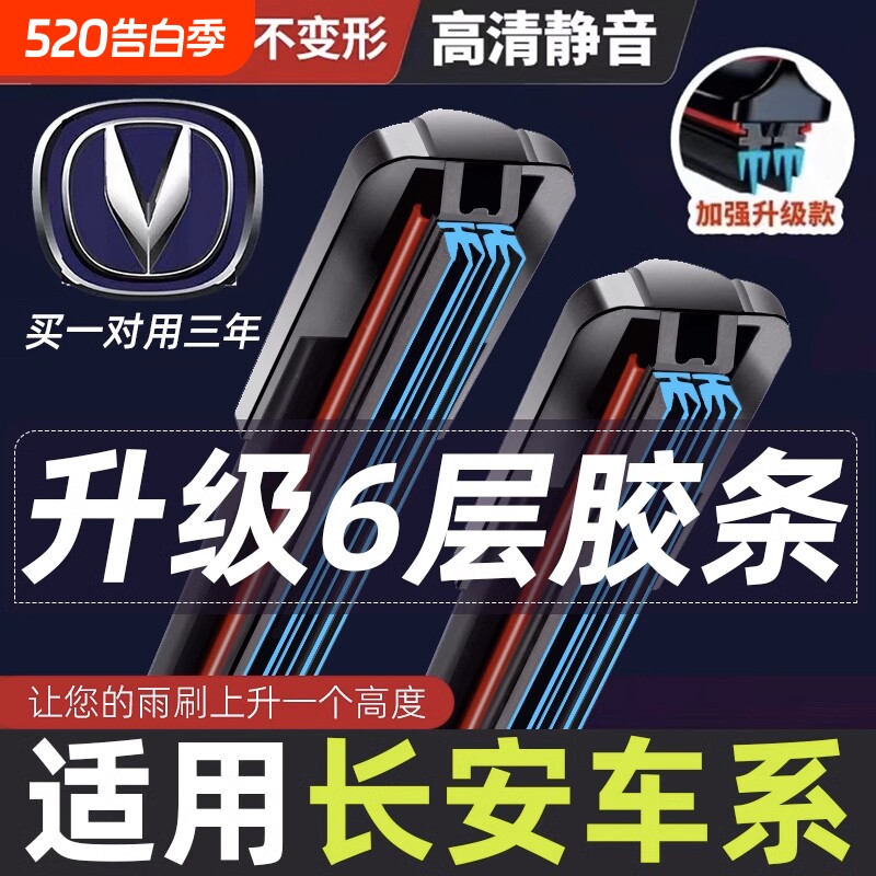 六层胶条长安专用雨刮器CS75逸动UNI-V悦翔欧尚奔奔无骨雨刷