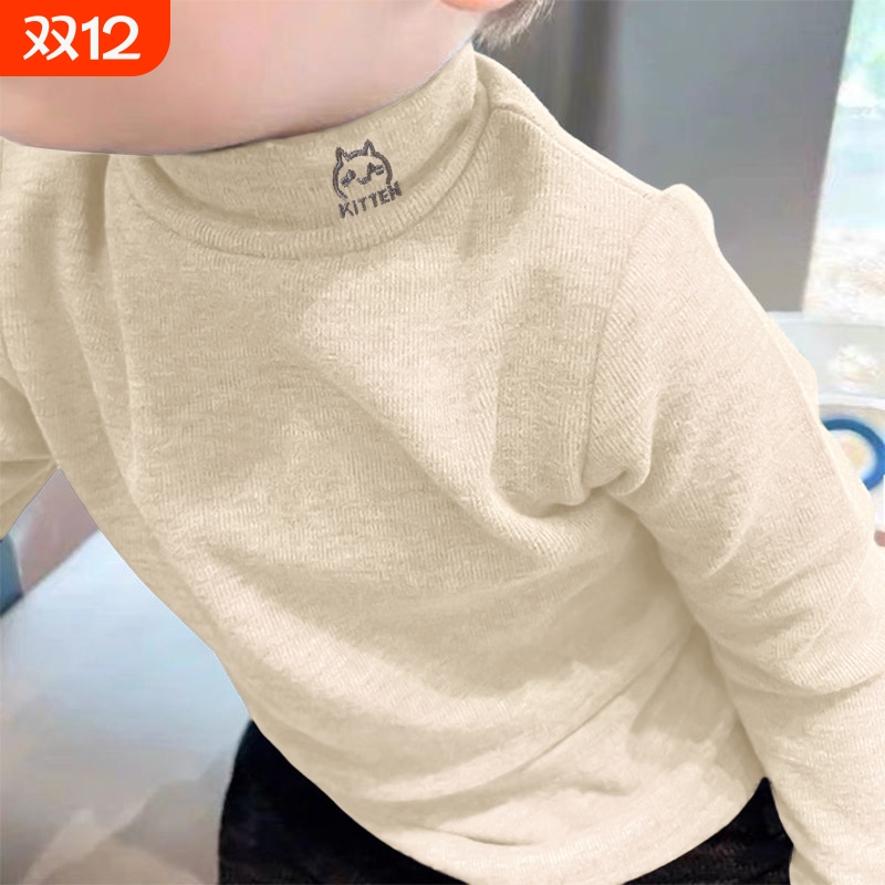 儿童德绒新款男童女童打底衫2025秋冬款儿童半高领打底衫保暖内搭