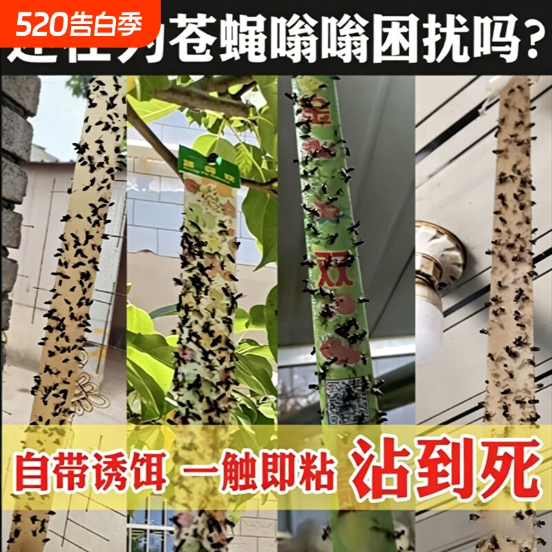 粘蚊贴苍蝇贴强力粘蝇纸灭蝇神器捕捉神器家用自带诱饵克星养殖场