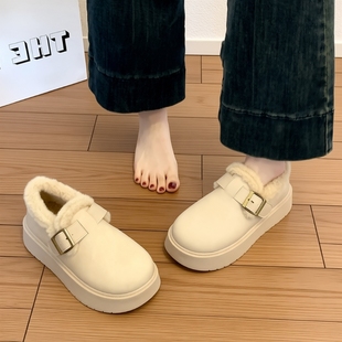 厚底雪地靴女款2025新款冬季女鞋加绒加厚勃肯鞋鞋子皮面棉鞋防水