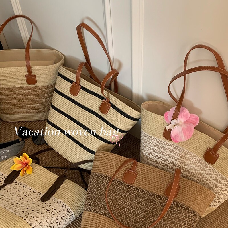 法式田园风草编包包女夏季海边沙滩大容量单肩包时尚通勤托特包