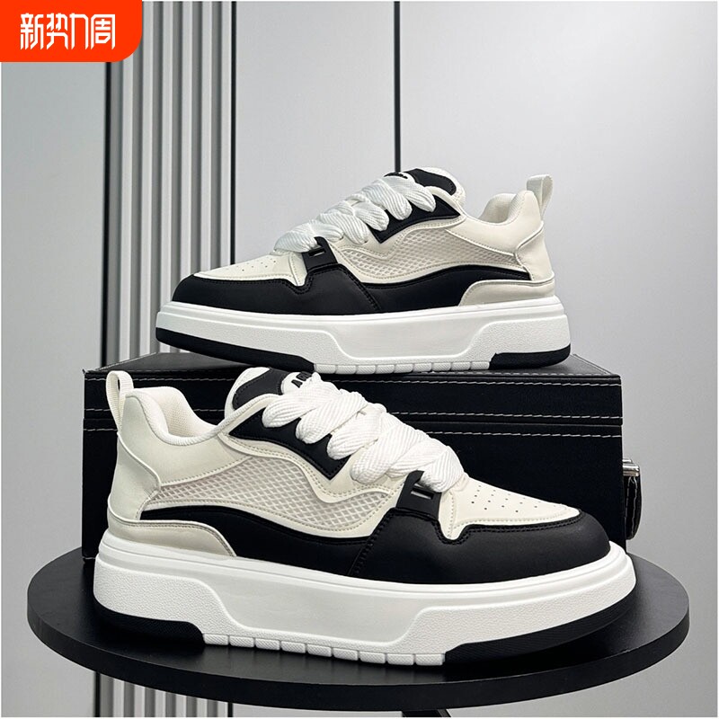 新款复古厚底休闲板鞋男青少年低帮运动男鞋系带学生四季透气潮鞋