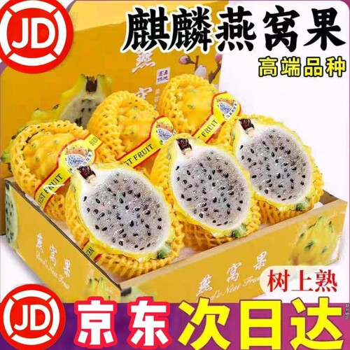 海南特产麒麟燕窝果冰糖彩箱正宗海南大果罕见黄皮火龙果礼盒装