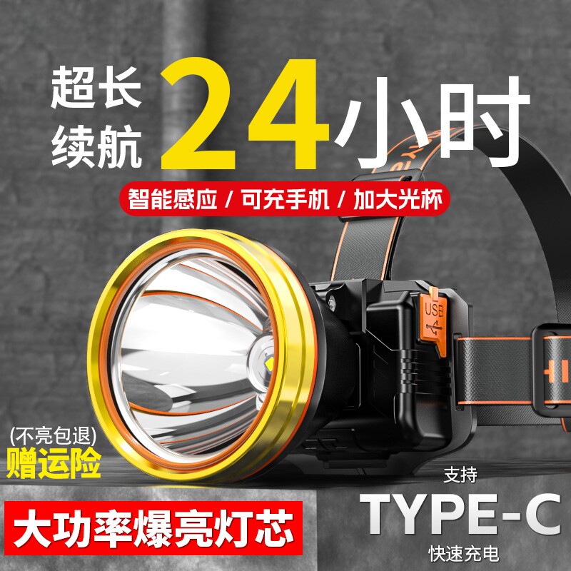 头灯强光充电超亮长续航锂电户外头戴式小型手电筒夜钓鱼